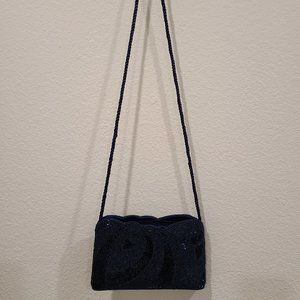 Vintage Dark Blue rhinestone clutch purse